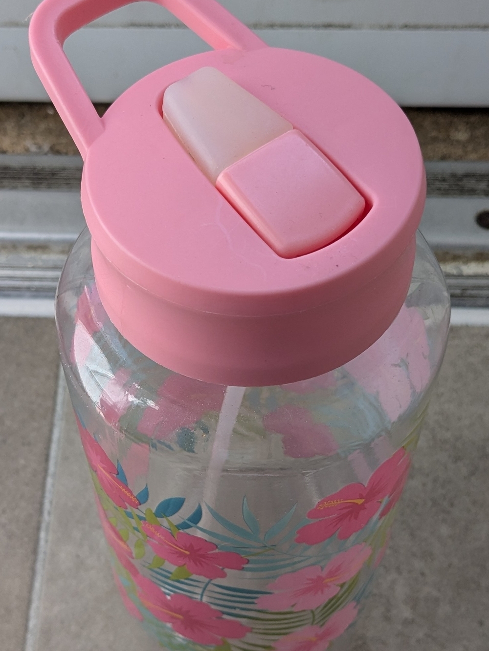 Pink Floral Party Water Bottle with Flip Straw Lid